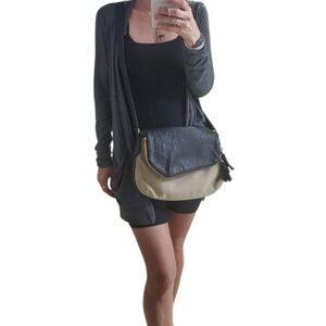 Henri Bendel Leather & Canvas Expandable Flap Messenger Crossbody Bag